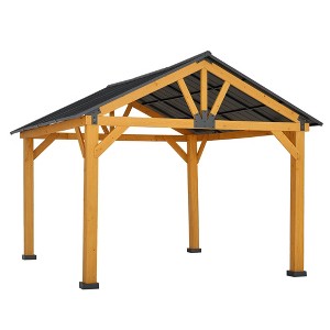 Outsunny 11' x 13' Hardtop Gazebo with Galvanized Steel Roofen Frame, Permanent Pavilion Outdoor Gazebo with Ceiling Hook for Garden, Patio - 1 of 4