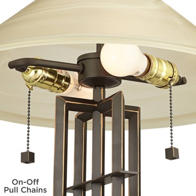 Bronze Mission Style Table Lamp with Alabaster Shade