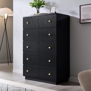 SinCiDo 5 Drawer Fluted Dresser, Wood Tall Chest of Drawers with Deep Storage, Modern Storage Organizer for Bedroom, Living Room - 1 of 4