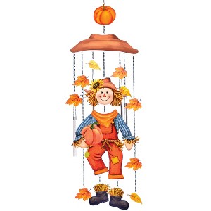 Collections Etc Colorful Autumn Scarecrow and Leaves Wind Chime Orange - 1 of 2