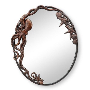 SPI Home Octopus Oval Wall Mirror – 26" Cast Iron Nautical Frame, Rustic Bronze Finish, Sea Life Coastal Wall Decor - 1 of 3