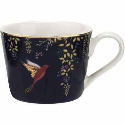 Navy Ceramic Teacup and Saucer with Gold Detailing