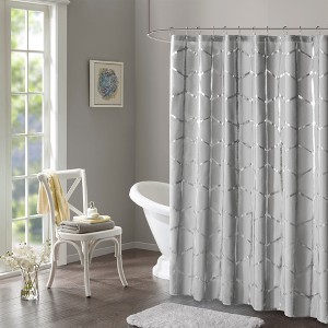 Shower Curtain Geometric Gray, Grey/Silver