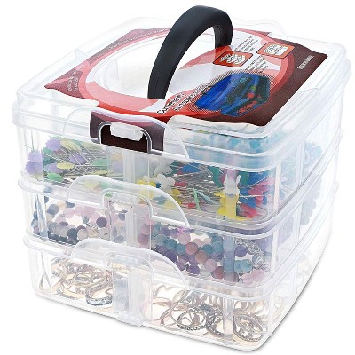 Juvale 3 Tier Stackable Storage Container Box with 18 Compartments, Plastic Organizer Box for Arts and Crafts, Toy, Fuse Beads, Washi Tapes