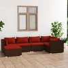 vidaXL Patio Lounge Set Outdoor Sectional Sofa Set Table Garden Poly Rattan - Brown and Red 3x Corner 2x Middle Footrest - 2 of 4