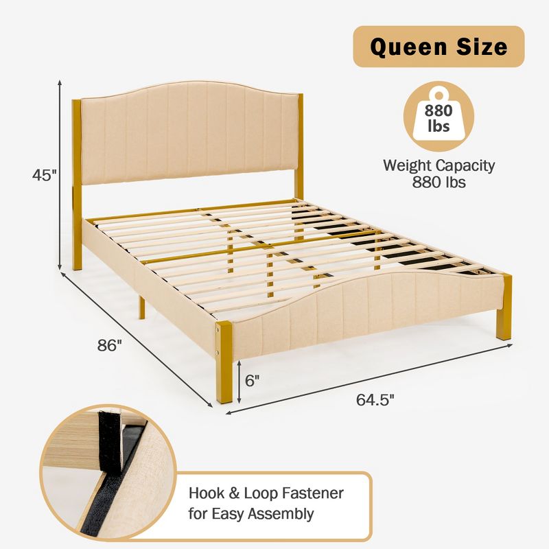 Costway Full\Queen Size Upholstered Bed Frame Mattress Foundation Platform Quilted Headboard, 4 of 11