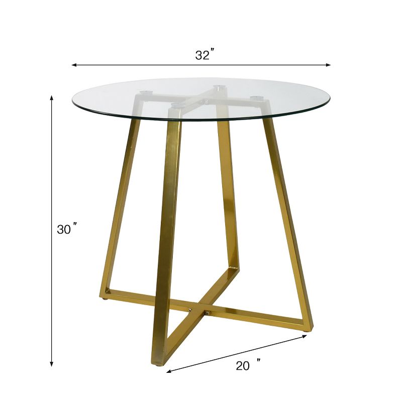 32" Hana Tempered Glass Top Modern Round Dining Table Gold 4 Point/Leg-The Pop Maison, 5 of 7