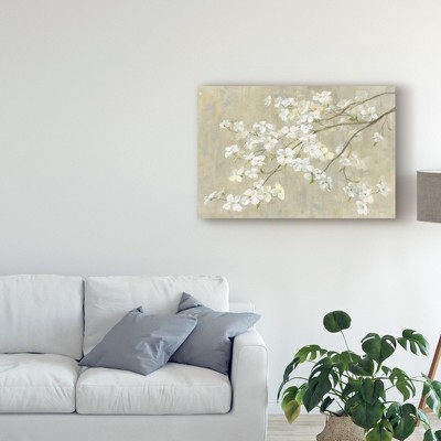 47" x 30" White and Tan Floral Canvas Art