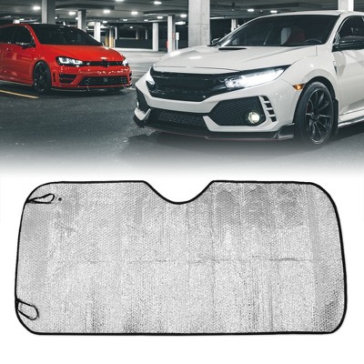 X AUTOHAUX Front Rear Double Windshield for Car Auto Aluminum Foil Automotive Sunshades Silver Tone 1 Pc