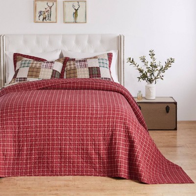 Oxford Red Cotton Reversible King Bedspread Set