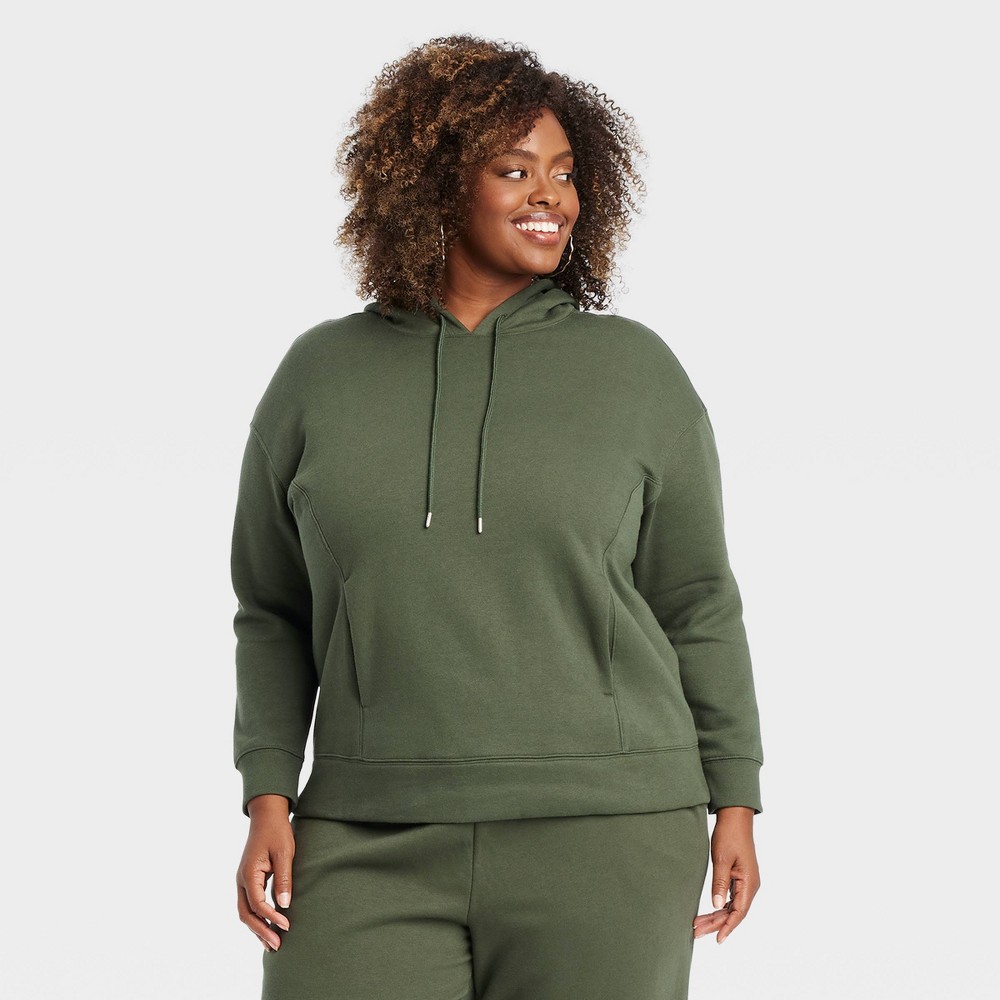 Women's Leisure Ribbed Cuff Hooded Pullover Sweatshirt - Ava & Viv™ Green Size-2X