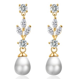 HTUTWOO Pearl Drop Dangle Earrings Fashionable and Versatile Earrings for Wedding Bridesmaids, Prom Jewelry Gifts - 1 of 4