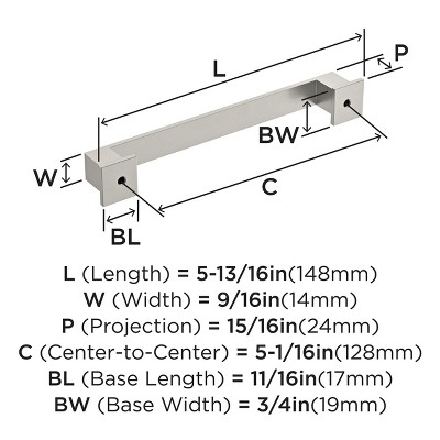 5-1/16 inch Satin Nickel Brushed Bar Cabinet Pull