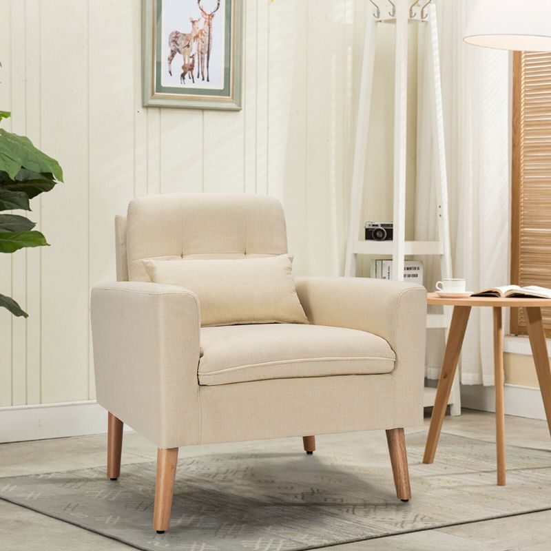 Tangkula 2PCS Accent Armchair Single Sofa Chair Home Office w/ Waist Pillow Beige, 3 of 10