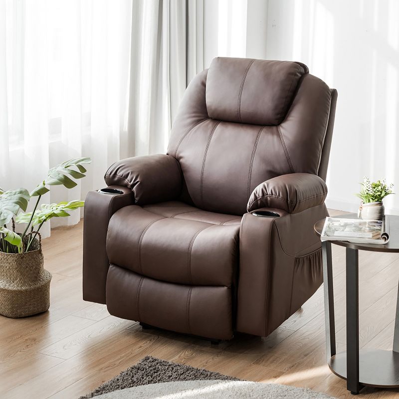 Costway Electric Recliner Chair Massage Sofa Leather w/ USB Charge Port Brown\Black, 4 of 11