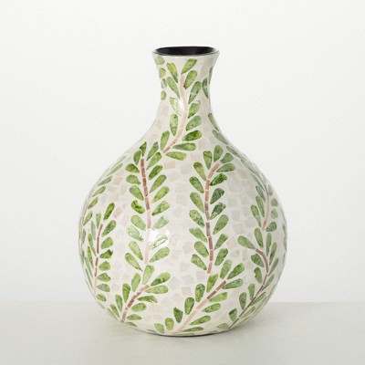 Sullivans Leaf Pattern Bud Vase 14"H; Green