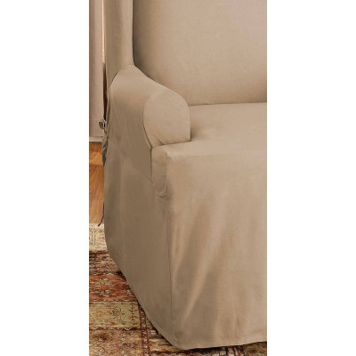Tan Cotton Duck Wingback Chair Slipcover with Elastic Closure