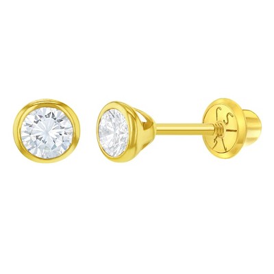 Girls' Tiny Bezel Cz Screw Back 14k Gold Earrings - 4mm - In Season ...