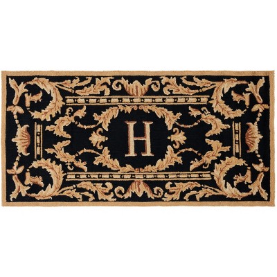 Monogram MON219 Hand Hooked Outdoor Door Mat - Black - 2'6"x4' - Safavieh