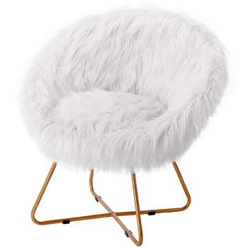BirdRock Home White Faux Fur Papasan Chair with Pale Gold Legs