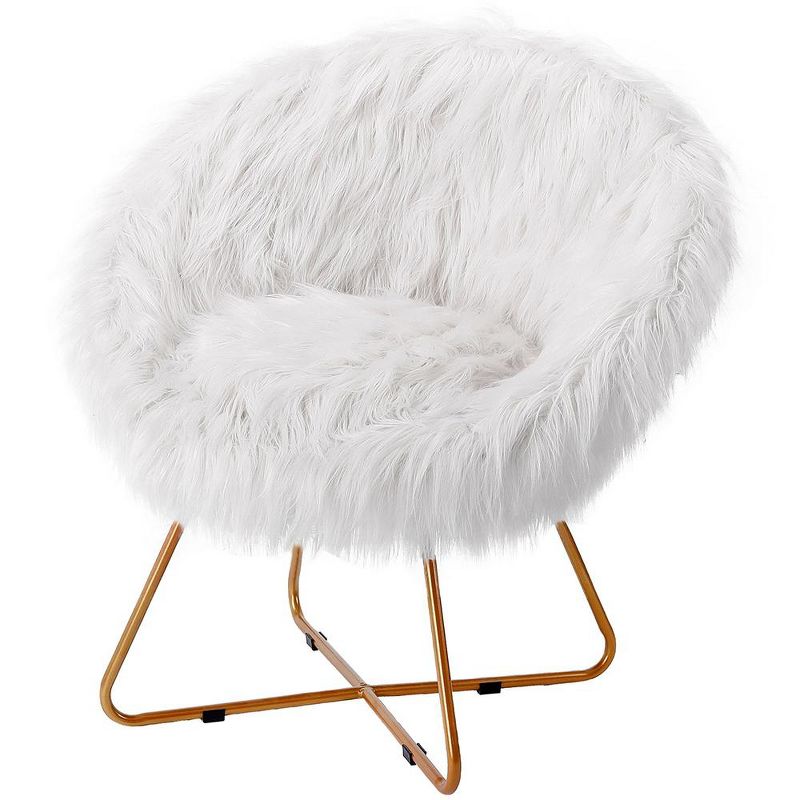 BirdRock Home White Faux Fur Papasan Chair with Pale Gold Legs, 1 of 3