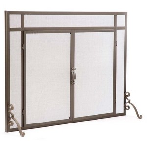 Plow & Hearth 44"W x 33"H Flat Guard Steel Fireplace Fire Screen w/Doors, Bronze - 1 of 2