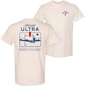 Mens Michelob Ultra Golf Putting Beige Colorway Front & Back Print T-Shirt - 1 of 4