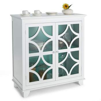 Costway Kitchen Storage Cabinet Buffet Sideboard w/ Glass Doors & Adjustable Shelf