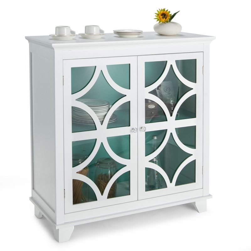 Costway Kitchen Storage Cabinet Buffet Sideboard w/ Glass Doors & Adjustable Shelf, 1 of 11