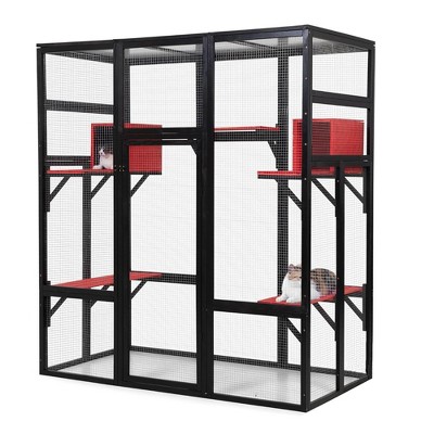 COZIWOW Large Catio Outdoor Cat Enclosure, 70" Spacious Cat House with Perches and Condos with Waterproof Roof, 7 Platforms, and 2 Resting Box, Gothic