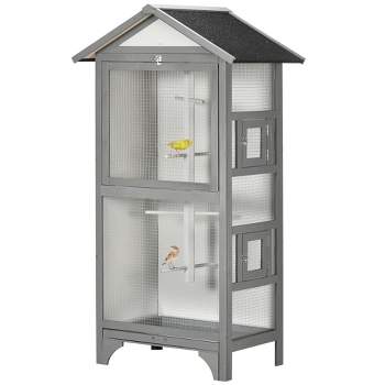 PawHut Wooden Outdoor Bird Cage, Featuring a Large Play House with Removable Bottom Tray 4 Perch