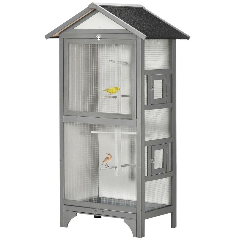 PawHut Wooden Outdoor Bird Cage, Featuring a Large Play House with Removable Bottom Tray 4 Perch, 1 of 7