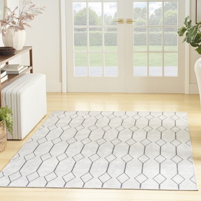 Pymble Geometric Machine Washable Area Rug in Ivory/Grey