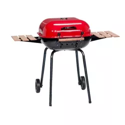 Americana Swinger 4106 Charcoal Grill with Two Side Tables - Red - Meco