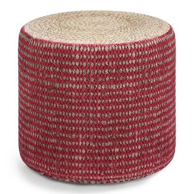 NicBex Chic Round Braided Pouf Ottoman Multicolored Footstool for Living Room, Bedroom,Natural/Maroon
