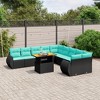 vidaXL 11 Piece Patio Sofa Set with Cushions Black Poly Rattan - Black 6x middle + Table + 2x corner - 2 of 4