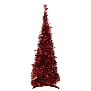 Northlight 6' Red Tinsel Pop-Up Artificial Christmas Tree, Unlit