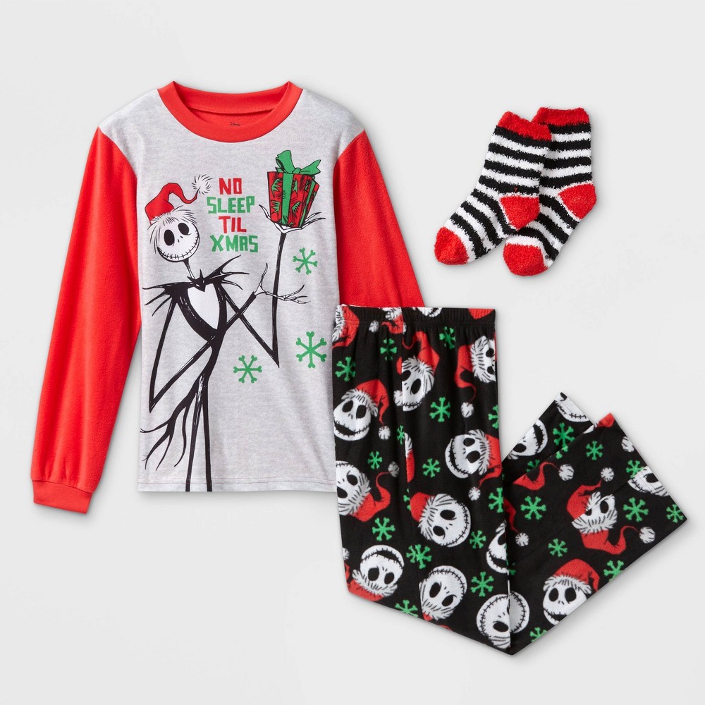 Boys' The Nightmare Before Christmas Jack Skellington 2pc Pajama Set with Socks - Red/Black S