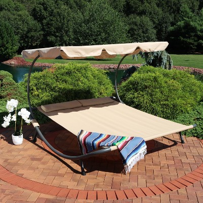 Cabana-Inspired Double Chaise Outdoor Bed with Canopy, Cream