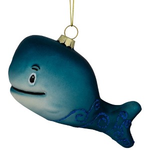 Northlight Glittered Whale Glass Christmas Ornament - 4" - Teal Blue - 1 of 4