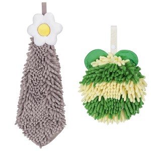 REGALWOVEN Soft Absorbent Cute Fuzzy Hanging Decorative Bathroom Chenille Hand Towel 6" x 15"/7" x 7" 2 Packs - 1 of 4