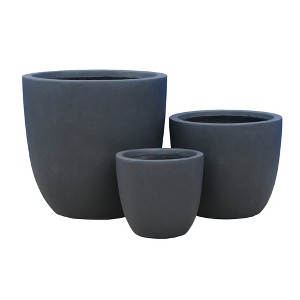 Set of 3 17" Kante Lightweight Modern Seamless Outdoor Concrete Oval Planter Charcoal Black - Rosemead Home & Garden, Inc. - 1 of 4