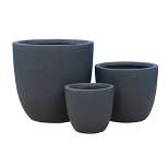 Set of 3 17" Kante Lightweight Modern Seamless Outdoor Concrete Oval Planter Charcoal Black - Rosemead Home & Garden, Inc.