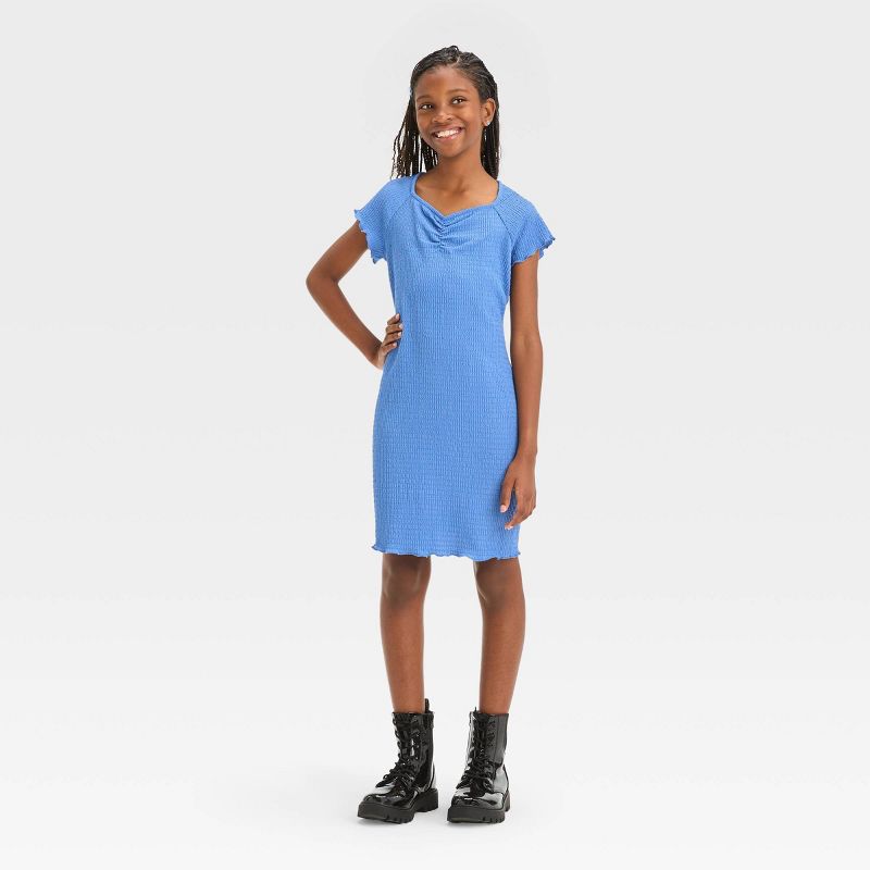 Girls' Short Sleeve Knit Cinch Neck Dress - art class™, 1 of 5