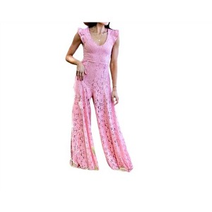 Women's Rose Lace Wide Leg Jumpsuit - Blue Buttercup - 1 of 4
