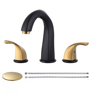 WOWOW 8 in. Widespread Double Handle Gooseneck Bathroom Faucet with Pop-up Drain in Matte Black - 1 of 4