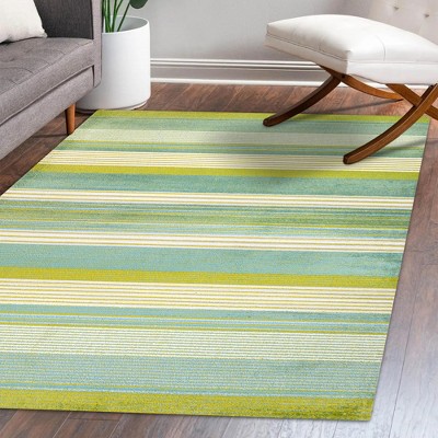 Duxbury Coastal Stripe Green/Blue Synthetic 3x5 Area Rug