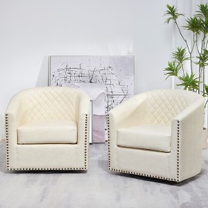 KINWELL 29" Wide Tufted PU Leather Swivel Barrel Chair (Set of 2) - 1 of 4