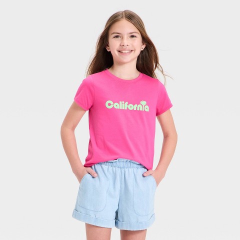 Cat & Jack Girls' Short Sleeve 'California' Graphic T-Shirt - Cat & Jack™ Dark Pink S