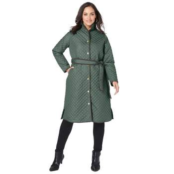 Jessica London Women's Plus Size Quilted Collarless Long Jacket
